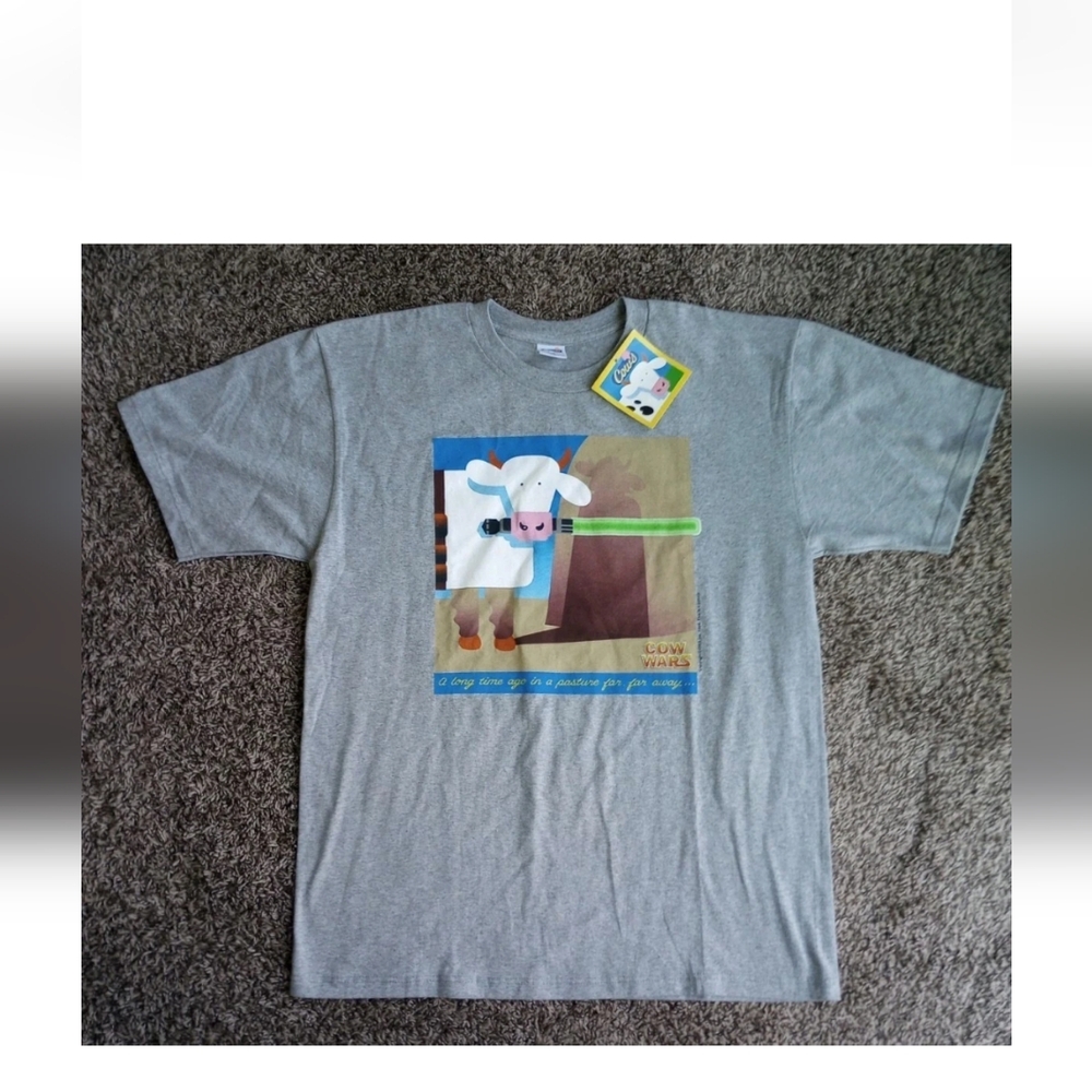 Vintage Cows Star Wars Shirt Mens L Gray Short Sleeve 90s Graphic Parody Novelty